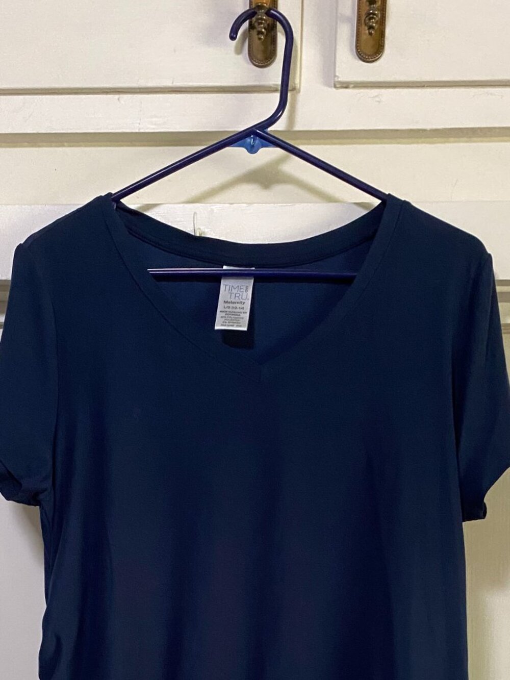Time and Tru, Maternity, navy, short sleeve tunic w/ruched sides, size L - Picture 2 of 9